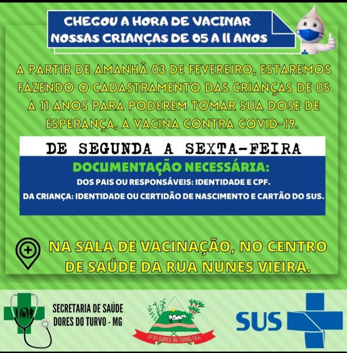 Cadastramento de crianças de 5 a 11 anos para vacinação contra Covid-19